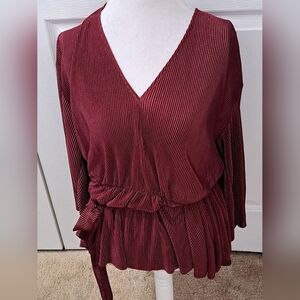 NWT Floral & Ivy Wine Pleated V-Neck Tunic